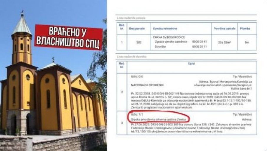 Crkva u Zenici vraćena u vlasništvo Srpske pravoslavne crkve!